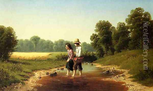 Crossing the Stream Oil Painting - Samuel S. Carr