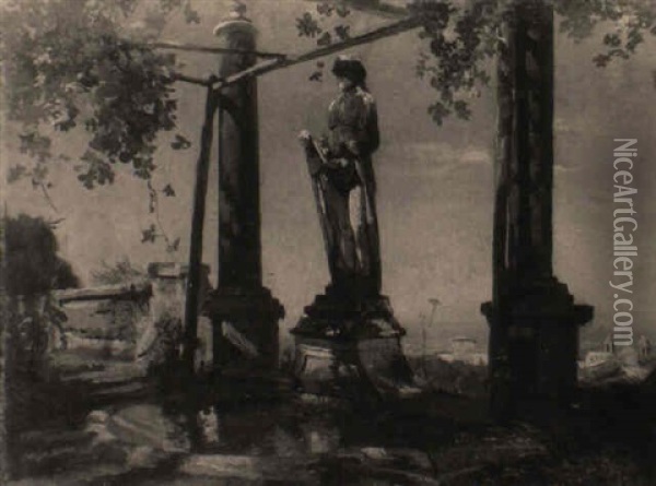 Ein Brunnen Im Park Der Villa Falconieri Bei Rom Oil Painting - Oswald Achenbach