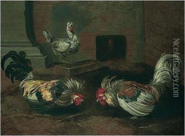 A Poultry-yard Scene With Cockerels Fighting Oil Painting - Frans Snyders