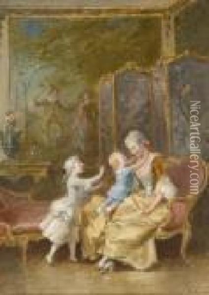 Scene De Famille Dans Un Interieur Louis Xv Oil Painting - Francois Louis Lanfant de Metz