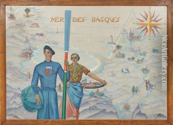 La Mer Des Basques Oil Painting - Francois Ignace Bibal