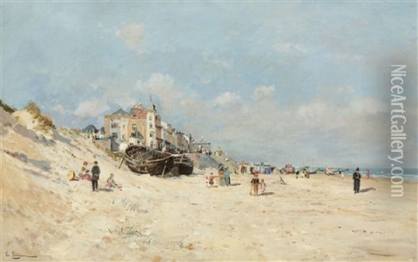 The Beach Of Heyst Oil Painting - Edmond Marie Petitjean
