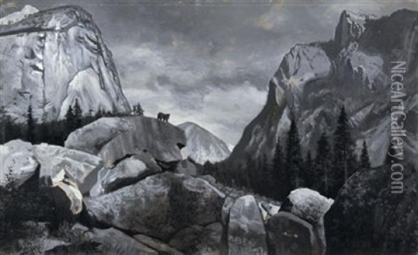 King's River Canyon, Foot Of The North Dome (+ Tehipitee Dome; 2 Works) Oil Painting - Charles Dorman Robinson