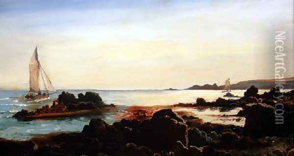 Coastal Landscape with Sailing Boats Oil Painting - Carl Frederik Sorensen