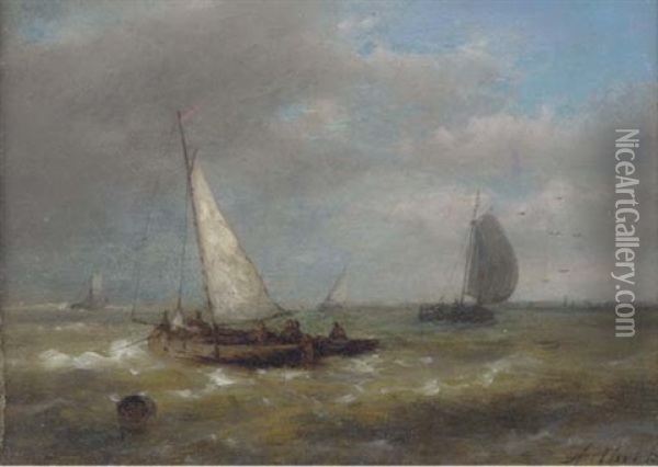 Fishing Vessels In Stormy Waters Oil Painting - Abraham Hulk the Elder