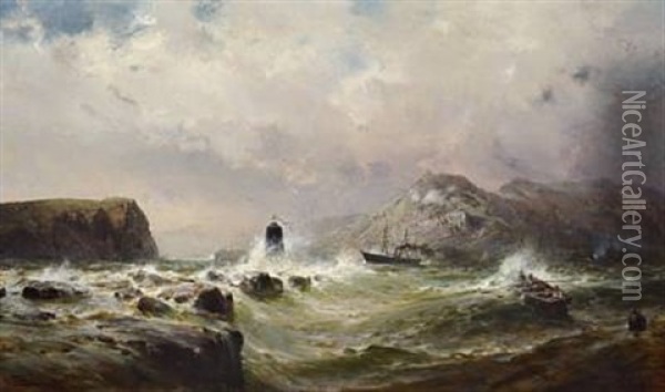 Scottish Coast, Stormy Weather Oil Painting - Richard Hermann Eschke