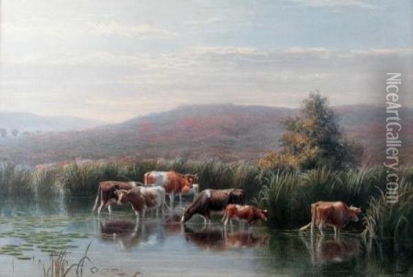 watering Cattle Oil Painting - John Henry Leonard