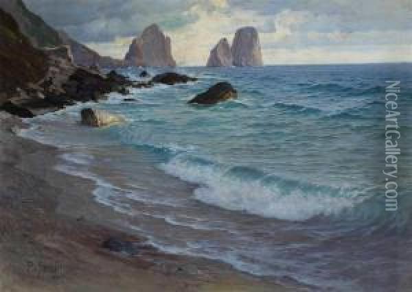 Capri - Kuste Mit Blick Auf Die Faraglioni Oil Painting - Paul von Spaun
