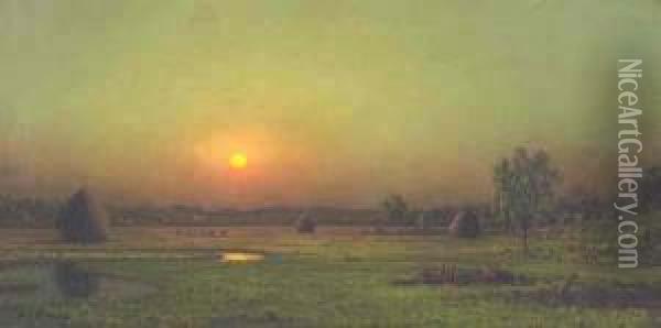 Marsh Sunset, Newburyport, Massachusetts Oil Painting - Martin Johnson Heade