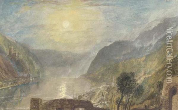 From Rheinfels Looking Over St. Goar To Burg Katz, Germany Oil Painting - Joseph Mallord William Turner