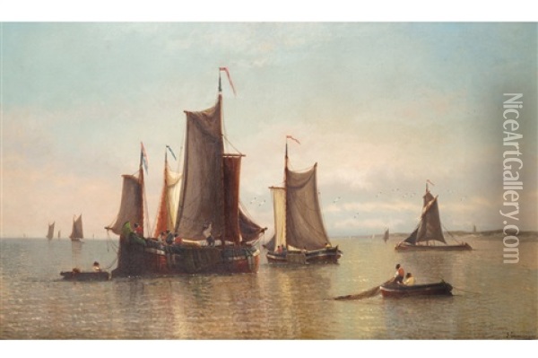 Fishing Vessels Oil Painting - Louis Etienne Timmermans