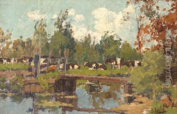 Cows On The Water's Edge Oil Painting - Paul Joseph Constantine Gabriel
