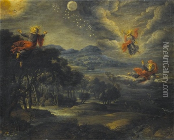 The Creation Of Heaven, Earth And Water Oil Painting - Willem van Herp the Elder