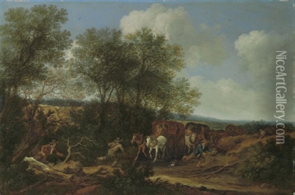 Brigands Attacking A Caravan In A Dune Landscape Oil Painting - Pieter De Molijn
