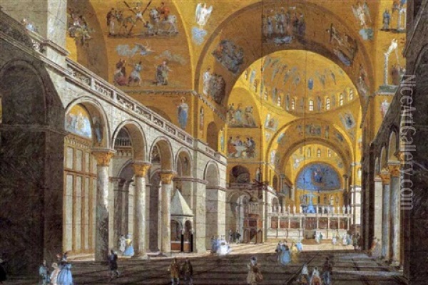 Interno Della Basilica Di San Marco A Venezia Oil Painting - Giuseppe Bernardino Bison