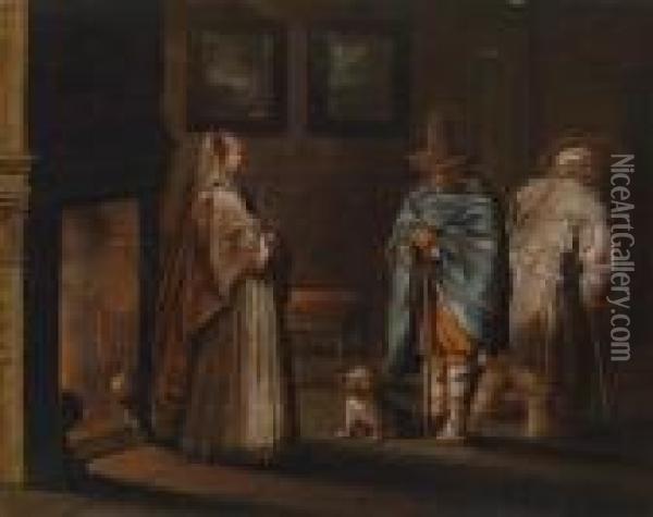 Interior With A Woman And Two Beggars Oil Painting - Jacques Callot