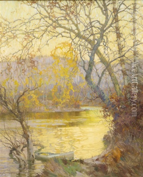 An October Evening Oil Painting - Frederick J. Mulhaupt