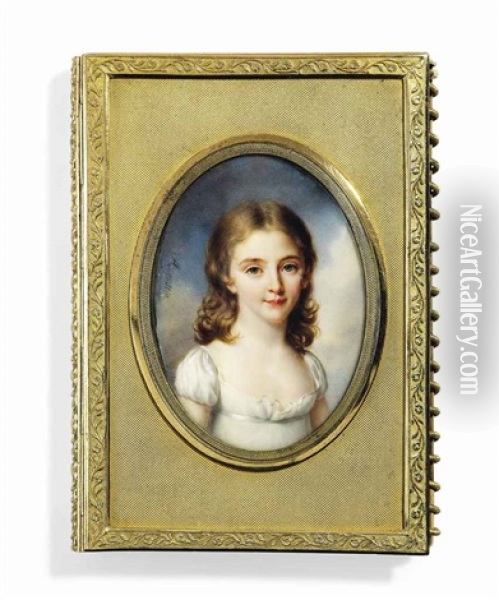 A Child, In Decollete White Dress, Long Curling Fair Hair Oil Painting - Jean Baptiste Jacques Augustin