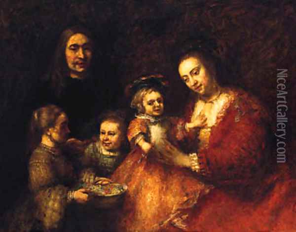 Group Portrait Of A Husband And Wife With Three Children Oil Painting - Rembrandt Van Rijn