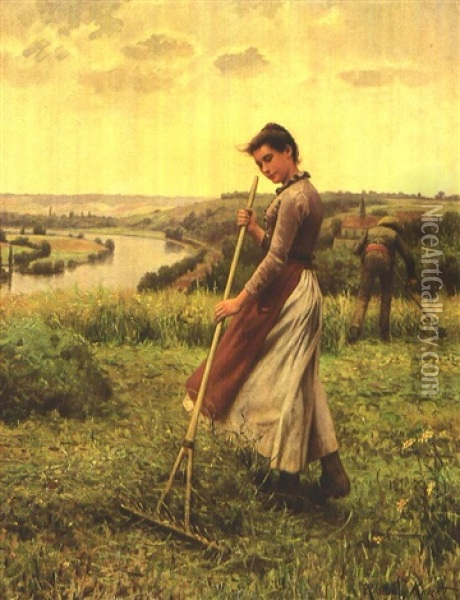 The Breezy Uplands Oil Painting - Daniel Ridgway Knight