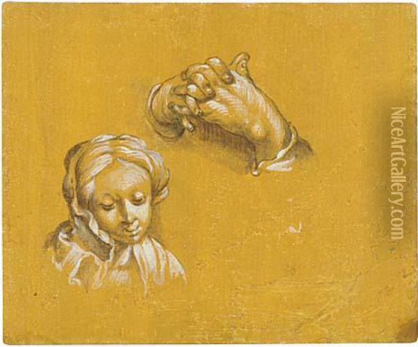 Study Of A Woman's Head And Clasped Hands Oil Painting - Cornelis Ii Blomaert