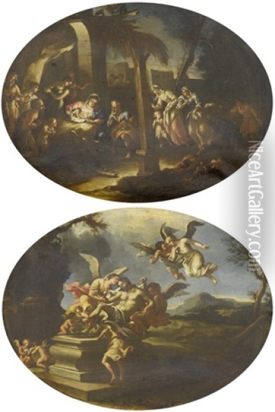 Geburt Christi (+ Grablegung Christi; Pair) Oil Painting - Giovanni Domenico Lombardi