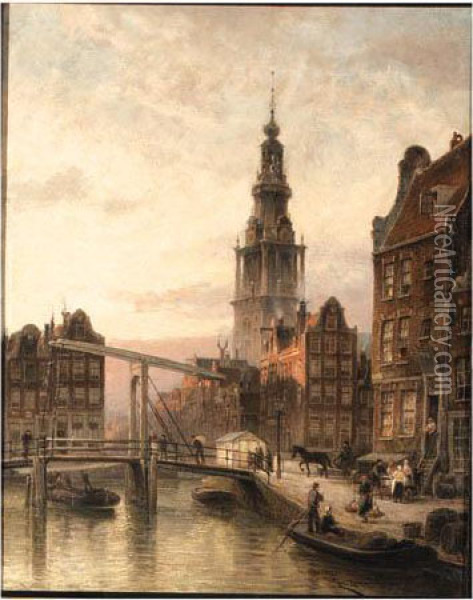 The Zuider Kerk At Dusk, Amsterdam Oil Painting - Cornelis Christiaan Dommersen