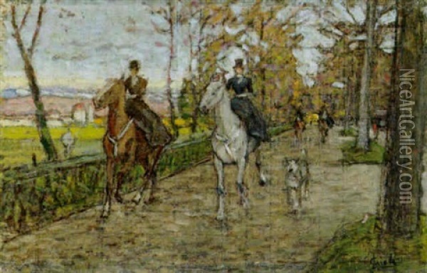 Passeggiata A Cavallo Nei Dintorni Di Firenze Oil Painting - Luigi Gioli