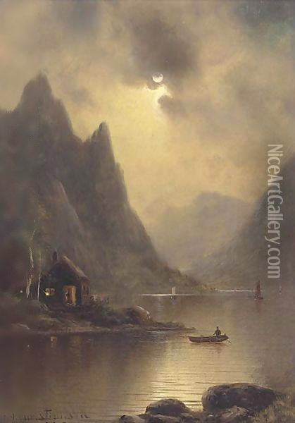 The moonlit departure Oil Painting - Nils Hans Christiansen
