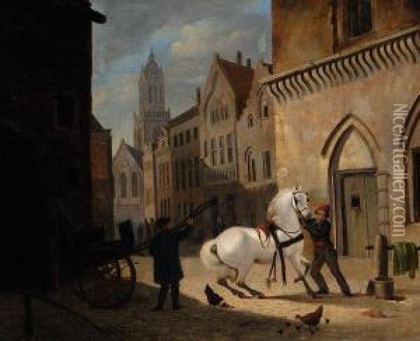 Bridling The Horse Oil Painting - Jan Hendrik Verheijen