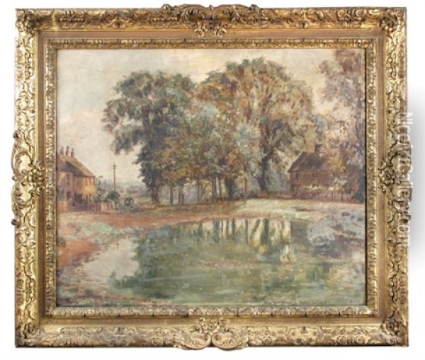 Landscape And Village Pond, Great Dunmow Oil Painting - Bernhard Sickert