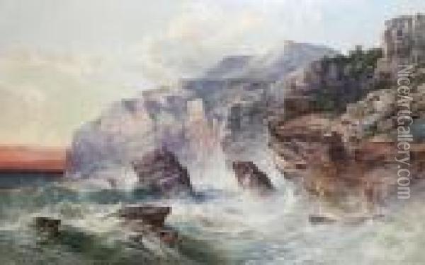 A Rocky Cove, Sunset Oil Painting - William Edward West