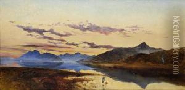 Sunset Loch Leven From Ballaculish Ferry Oil Painting - Downard Birch