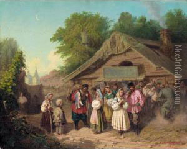 Village Fete Oil Painting - Leonid Ivanovic Solomatkin
