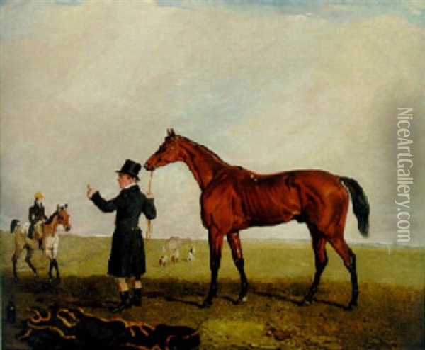 General John Peel's Archibald With A Groom At Newmarket Oil Painting - Benjamin Marshall