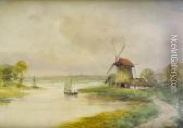 Estuary With Windmill Oil Painting - William Bingham McGuinness