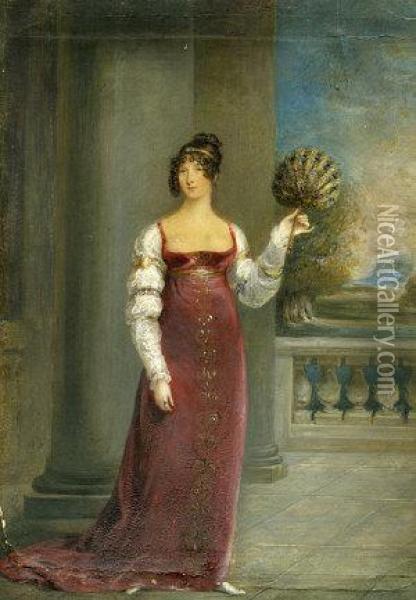 Portrait Of A Lady In A Red Velvet Dress Oil Painting - Horace Hone