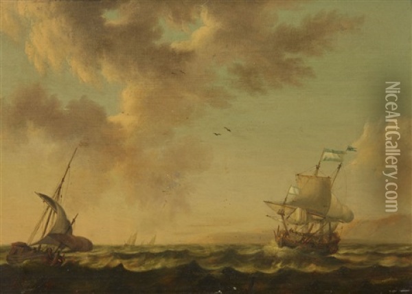 Sailing Ships On Rough Seas Oil Painting - Michiel Maddersteeg