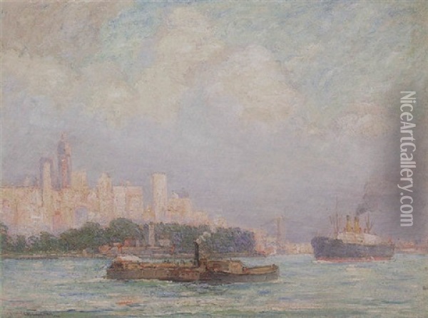 New-york City - Lower Manhattan Panorama Oil Painting - Reynolds Beal