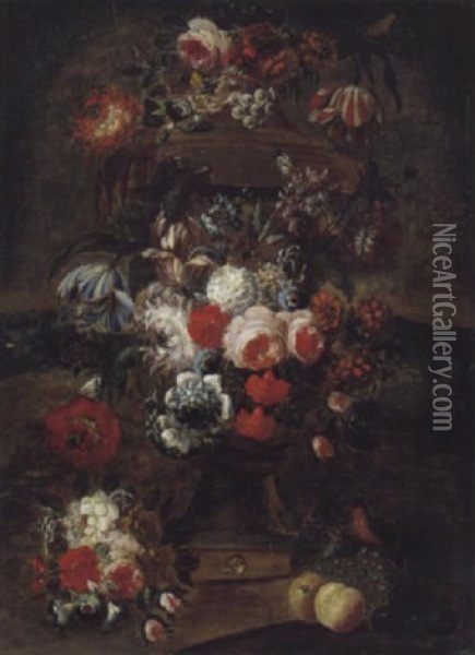 Steinerne Parkvase Mit Blumen Oil Painting - Pieter Casteels III