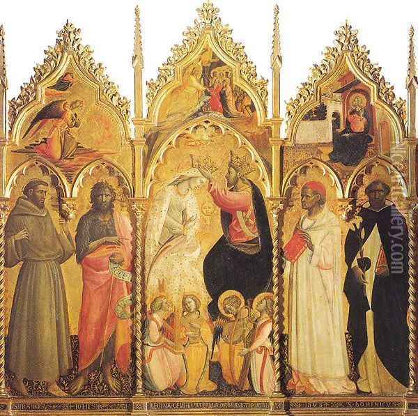 The Coronation of the Virgin, with Angel Musicians and Saints Oil Painting - Giovanni del Ponte (also known as Giovanni di Marco)