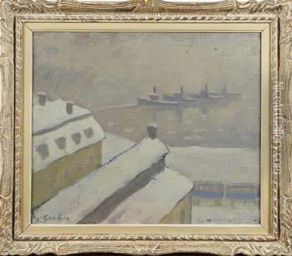 Vinterbildmed Batar Signerad Hj. Grahn Oil Painting - Hjalmar Grahn