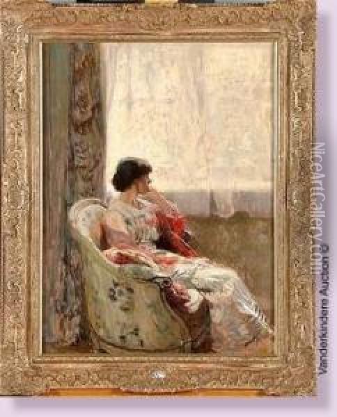 Jeune Femme Pensive Assise Devant La Fenetre Oil Painting - Frans Van Holder