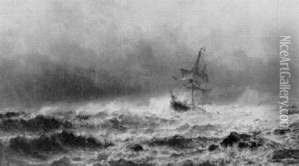 Ship On A Stormy Sea Oil Painting - Mauritz Frederick Hendrick de Haas