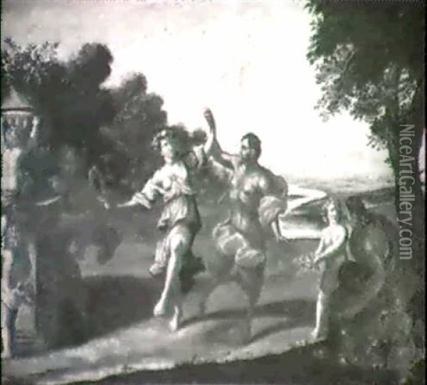 Satyrs And Nymphs Dancing In An Arcadian Landscape Oil Painting - Francesco Albani
