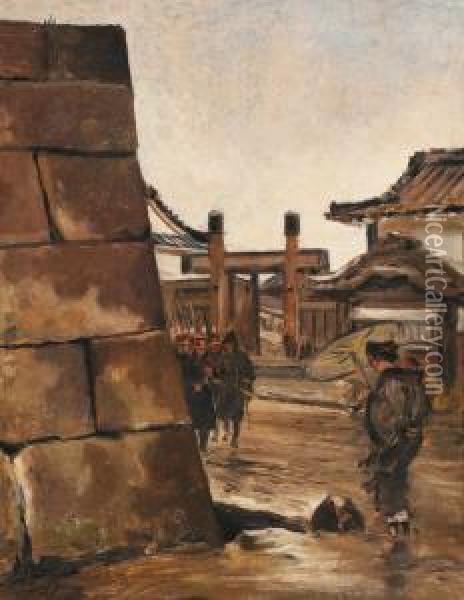 Une Rue Au Japon Oil Painting - Georges Ferdinand Bigot