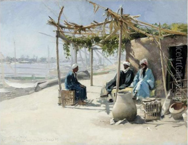 Cafe Au Bord Du Nil Oil Painting - Frederic Dufaux