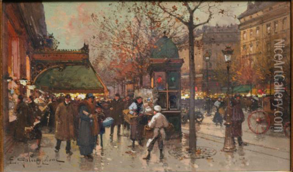 Avenue De L'opera, Le Soir Oil Painting - Eugene Galien-Laloue