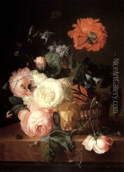 Corbeille De Roses Sur Une Tablette Oil Painting - Jan van Os
