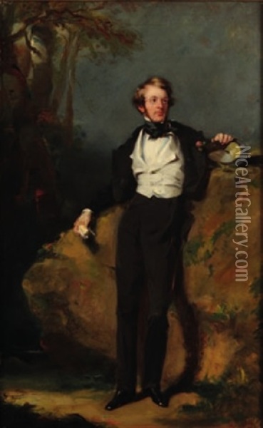 Portrait Of A Fashionable Young Oil Painting - James John Hill